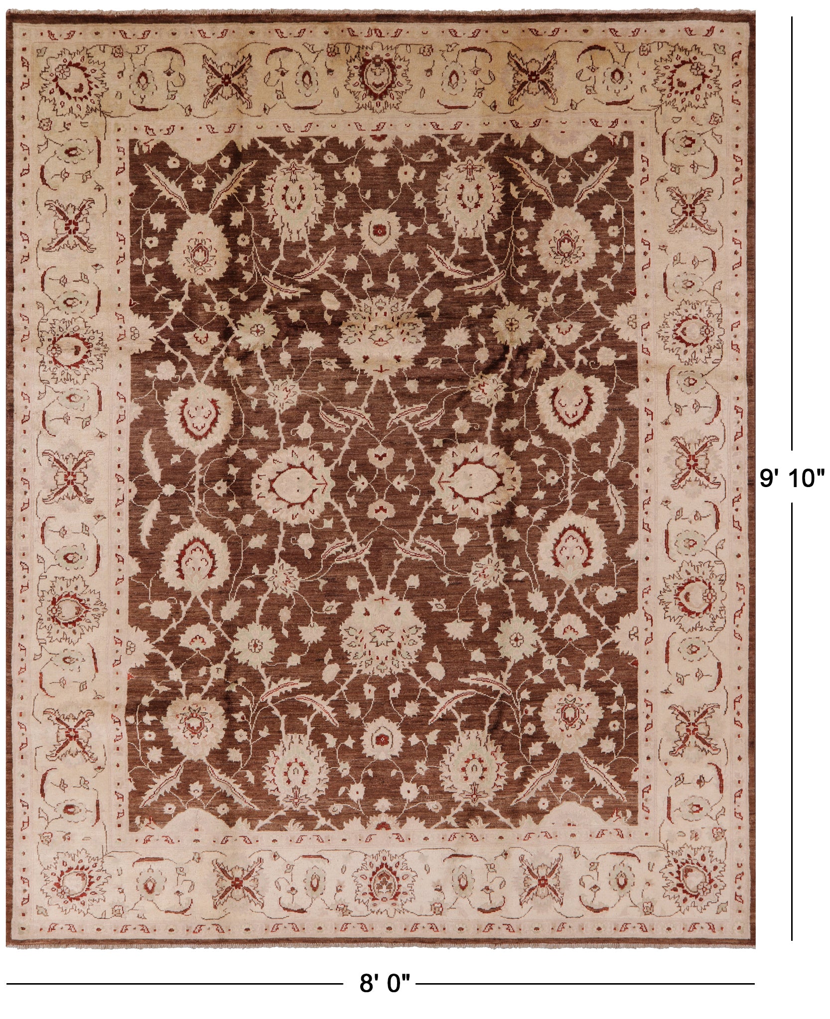 Brown Peshawar Handmade Wool Rug - 8' 0" X 9' 10" - Golden Nile