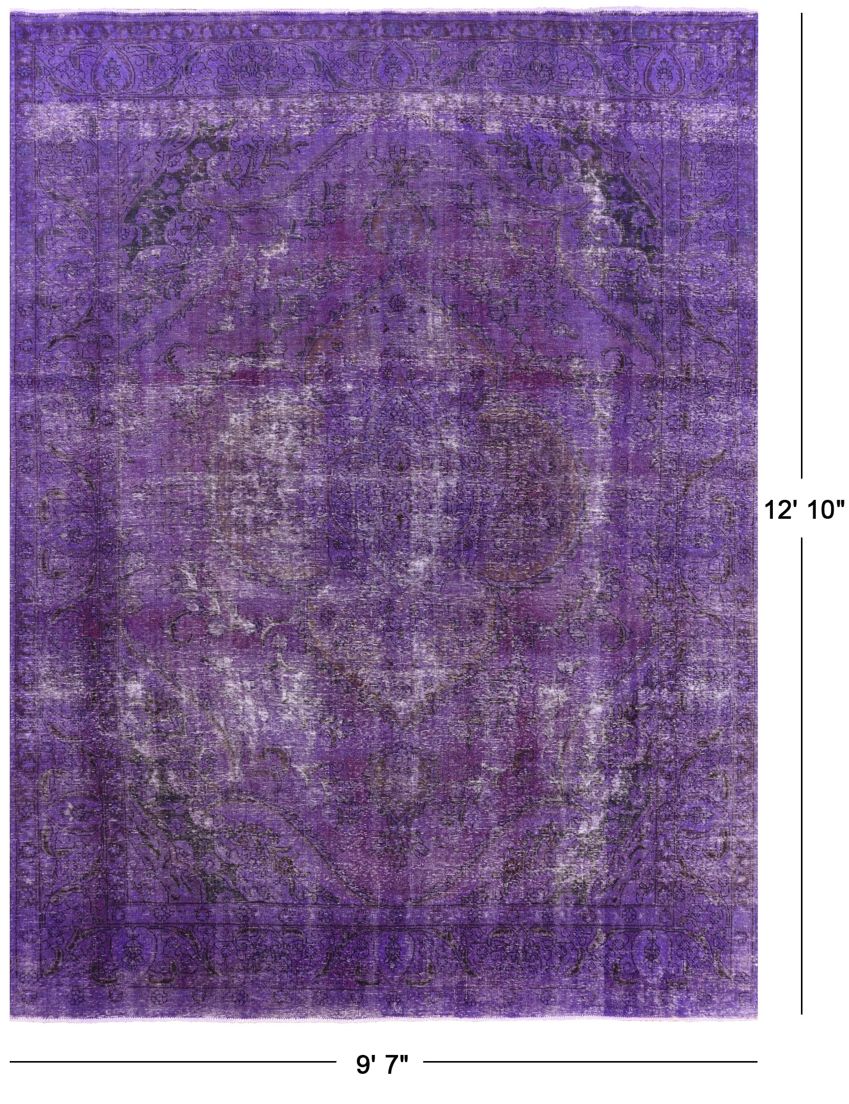 Purple Persian Overdyed Handmade Wool Rug - 9' 7" X 12' 10" - Golden Nile