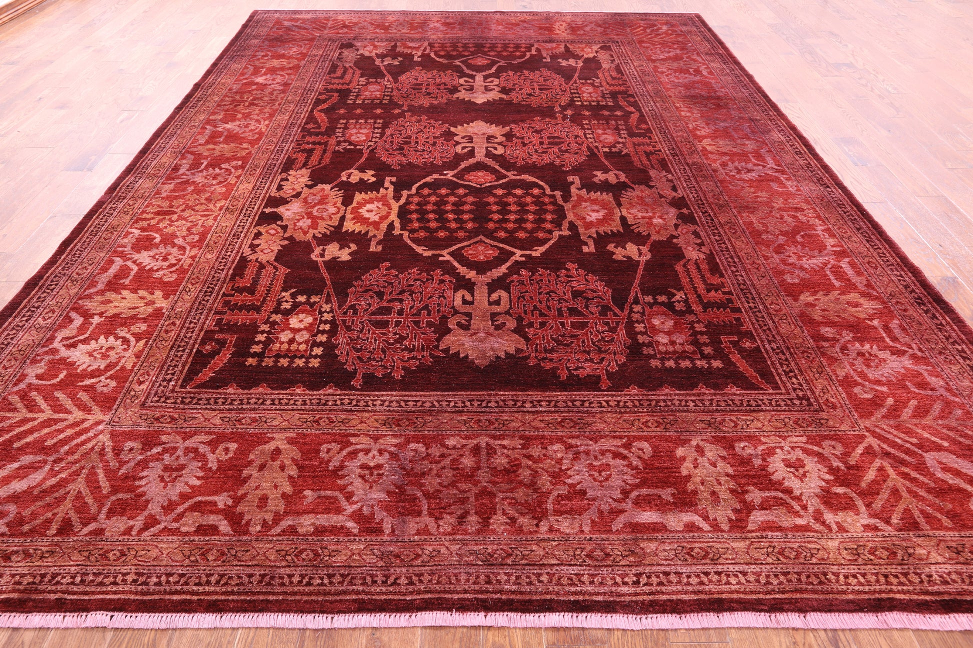 Red Full Pile Overdyed Hand Knotted Wool Rug - 10' 2" X 13' 9" - Golden Nile