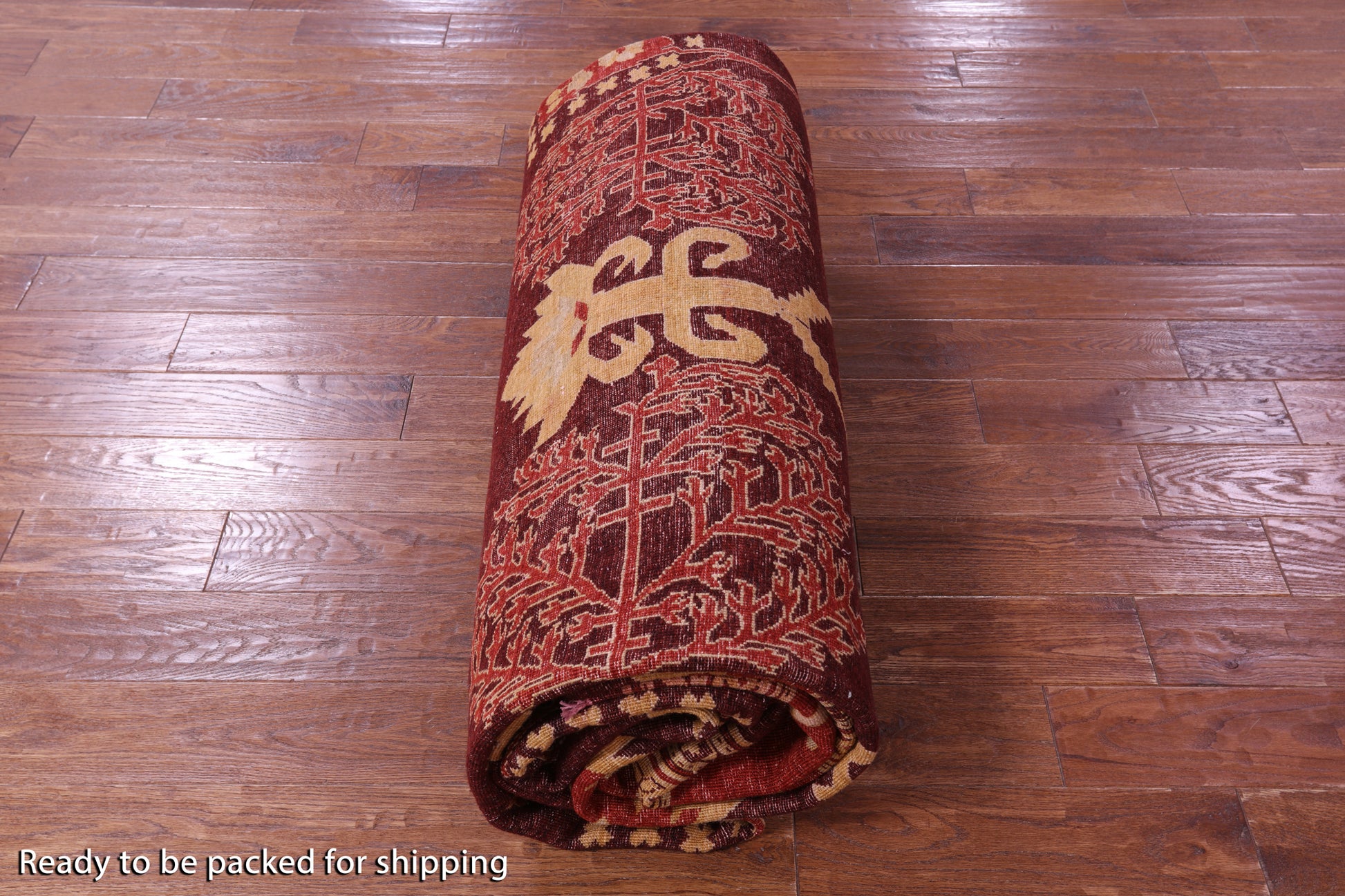 Red Full Pile Overdyed Hand Knotted Wool Rug - 10' 2" X 13' 9" - Golden Nile