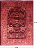 Red Full Pile Overdyed Hand Knotted Wool Rug - 10' 2" X 13' 9" - Golden Nile