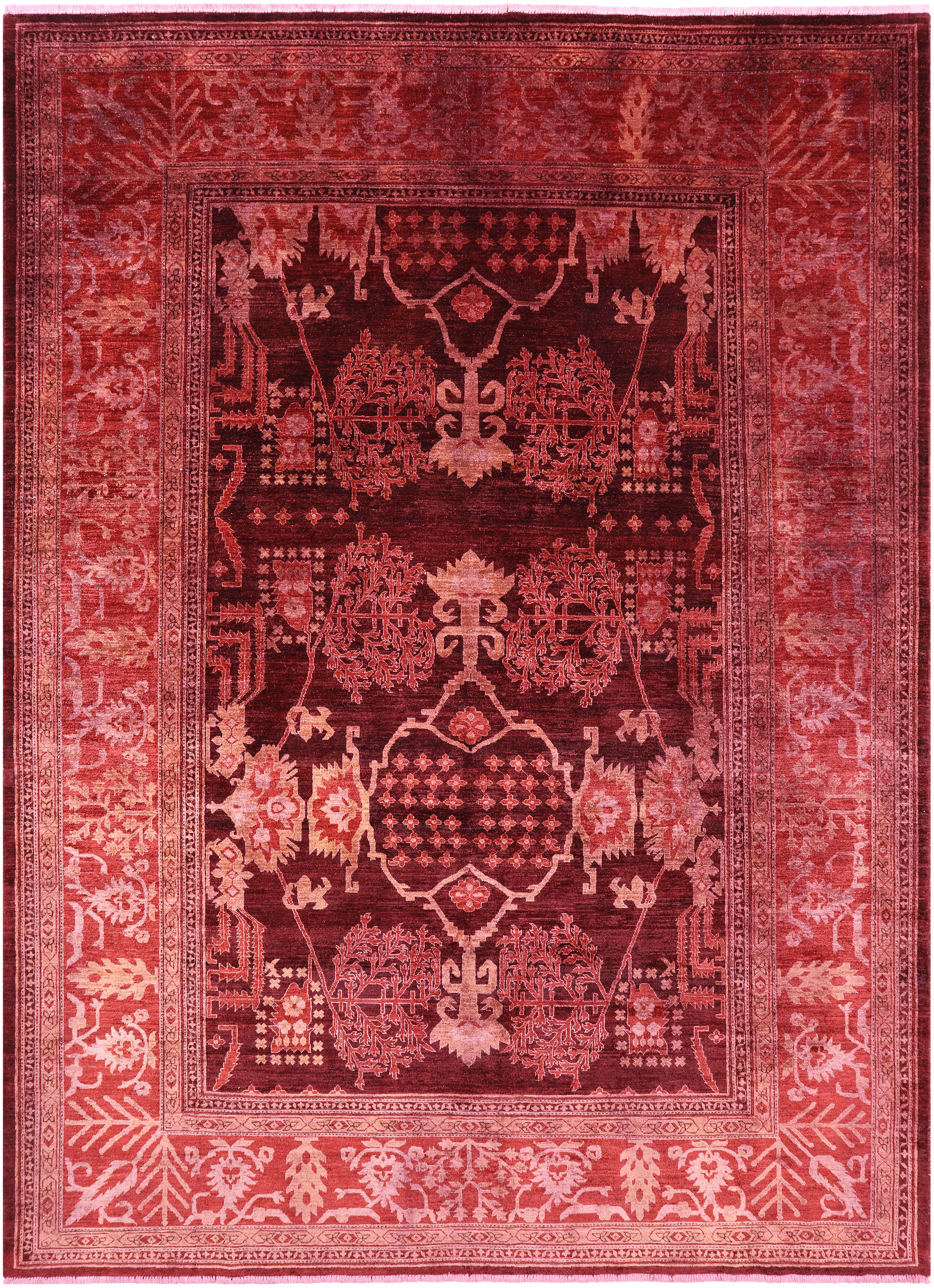 Red Full Pile Overdyed Hand Knotted Wool Rug - 10' 2" X 13' 9" - Golden Nile
