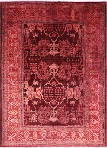 Red Full Pile Overdyed Hand Knotted Wool Rug - 10' 2