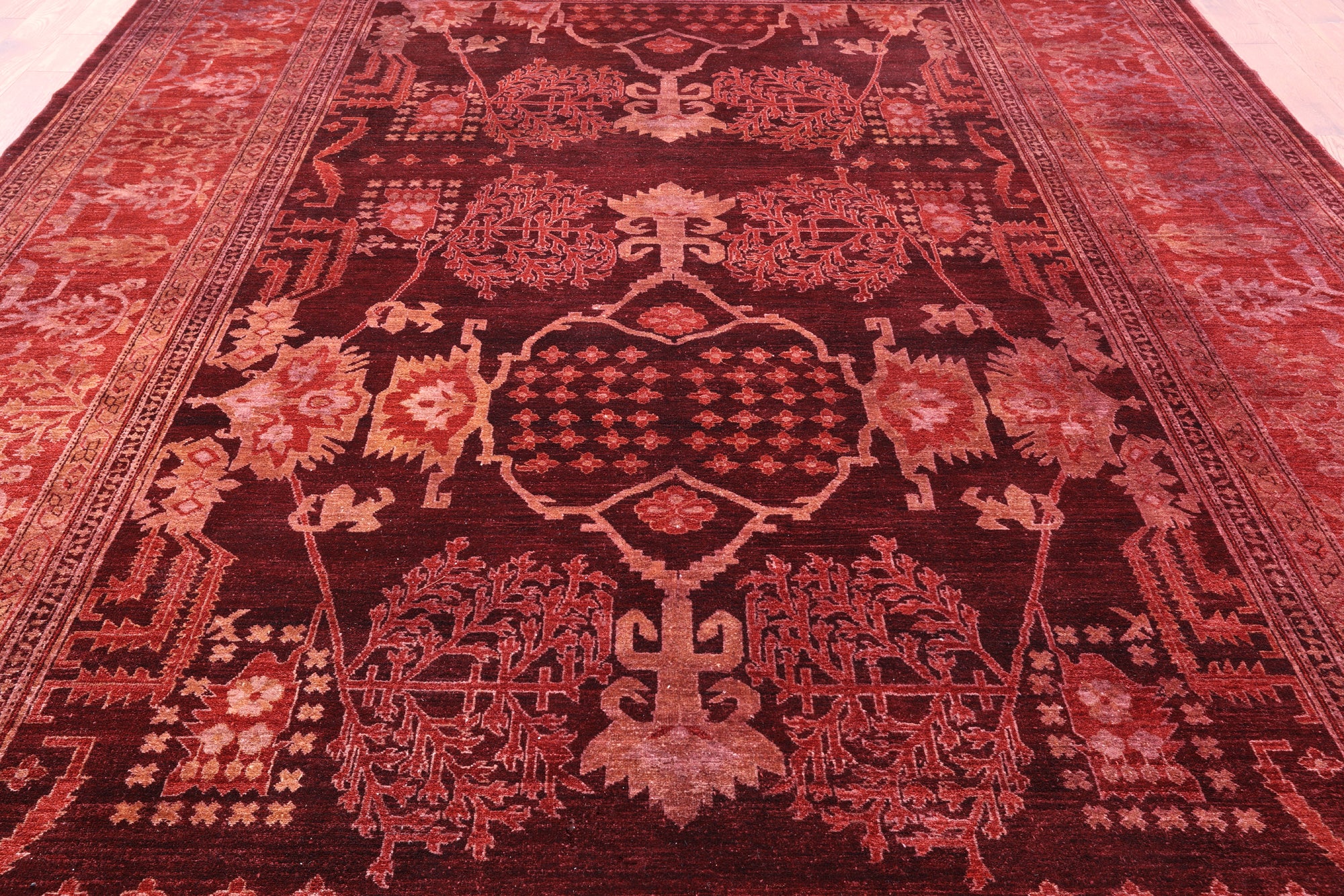 Red Full Pile Overdyed Hand Knotted Wool Rug - 10' 2" X 13' 9" - Golden Nile