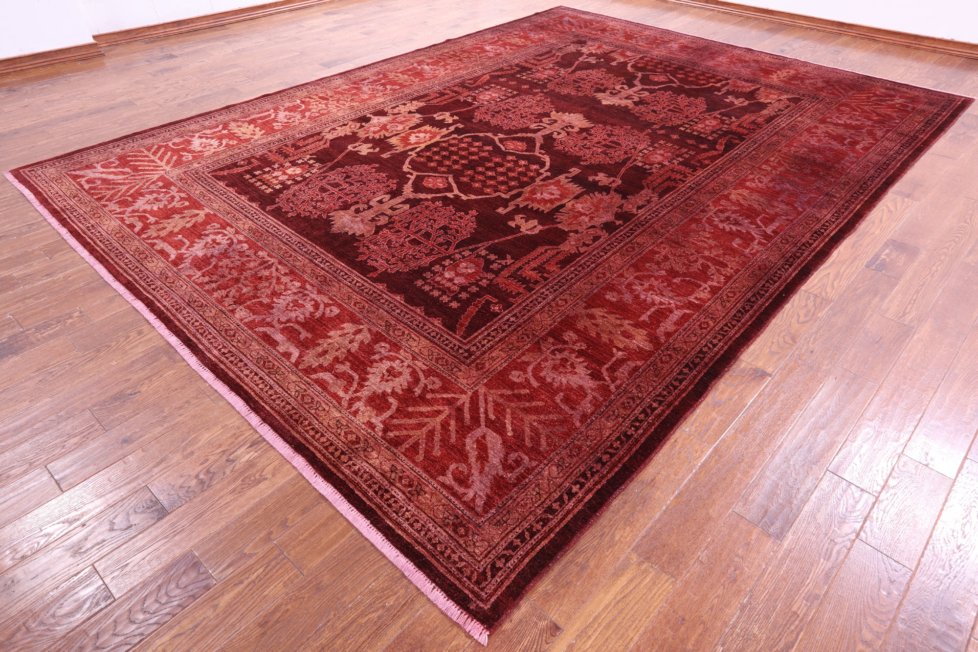 Red Full Pile Overdyed Hand Knotted Wool Rug - 10' 2" X 13' 9" - Golden Nile