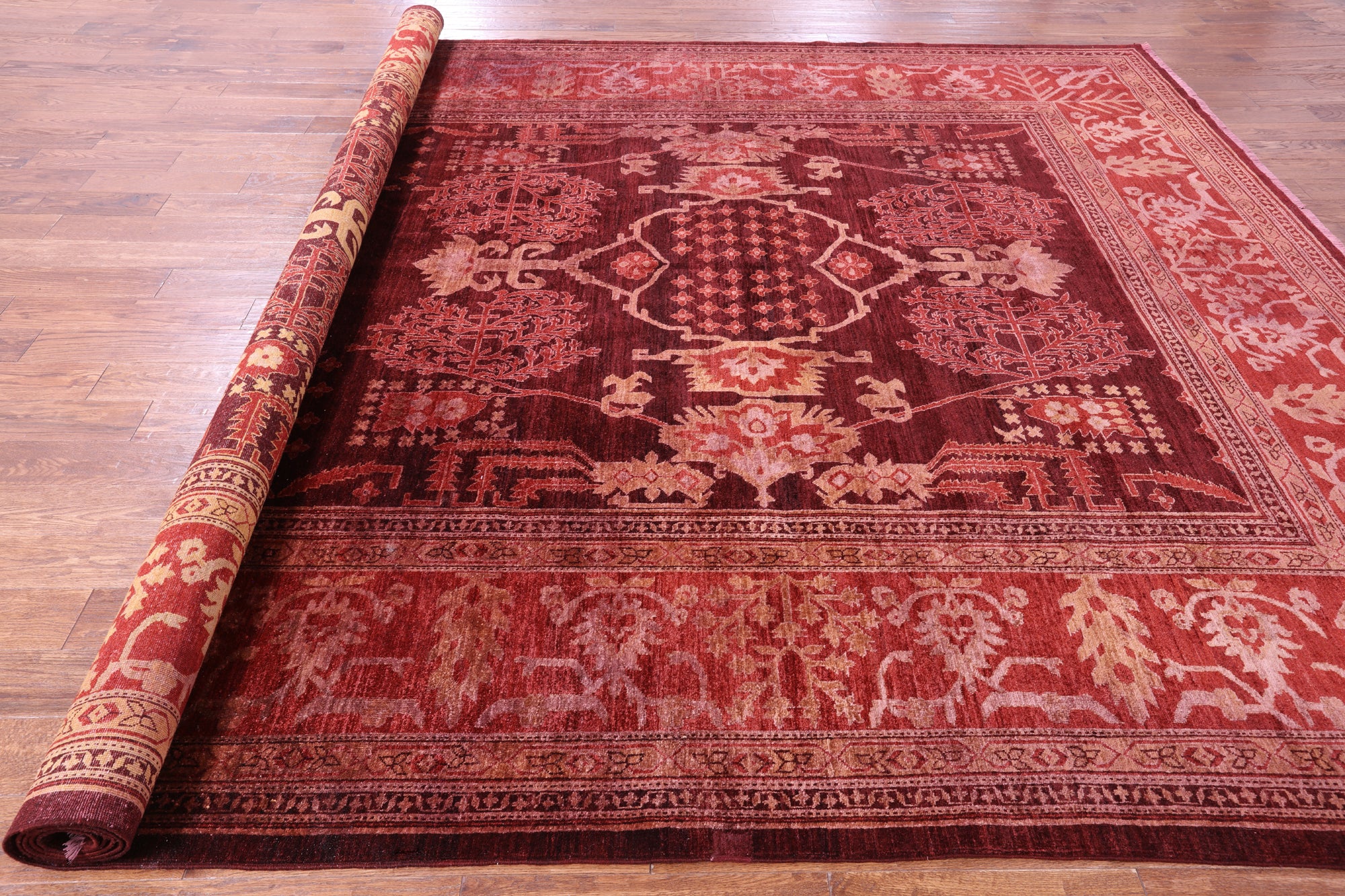 Red Full Pile Overdyed Hand Knotted Wool Rug - 10' 2" X 13' 9" - Golden Nile