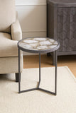 White Agate Accent Side Table Silver Base 22"H x 14"D - Golden Nile