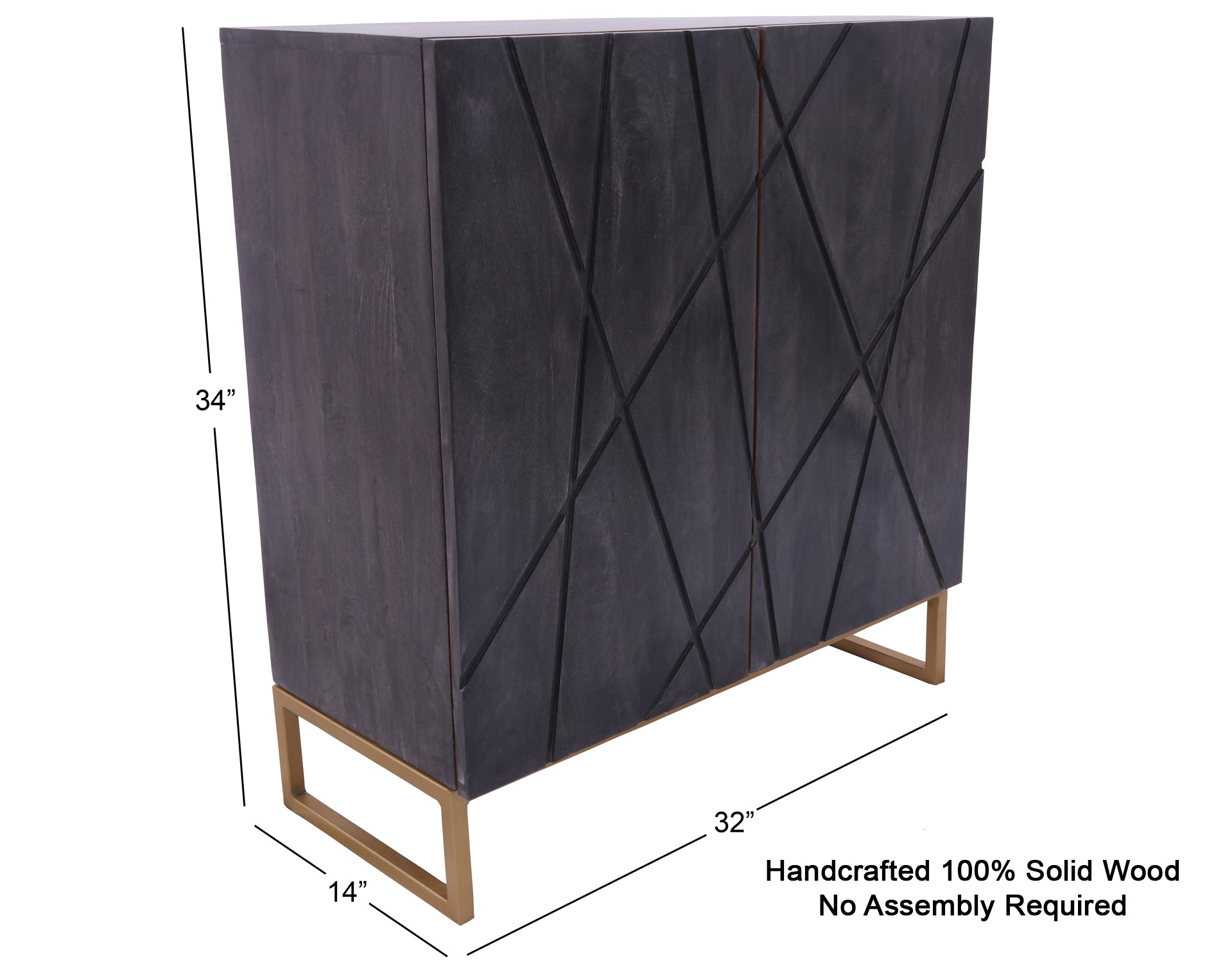 Grey Solid Wood Handcrafted Sideboard 34" - Golden Nile