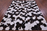 Brown & White Hexagon Natural Cowhide Hand Stitched Patchwork Rug - 6' 7" X 8' 3" - Golden Nile