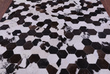 Brown & White Hexagon Natural Cowhide Hand Stitched Patchwork Rug - 6' 7" X 8' 3" - Golden Nile