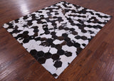 Brown & White Hexagon Natural Cowhide Hand Stitched Patchwork Rug - 6' 7" X 8' 3" - Golden Nile