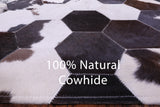 Brown & White Hexagon Natural Cowhide Hand Stitched Patchwork Rug - 6' 7" X 8' 3" - Golden Nile