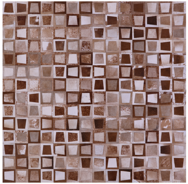 Wabi-Sabi Brown & White Square Natural Cowhide Hand Stitched Patchwork Rug - 6' 10" X 6' 10" - Golden Nile