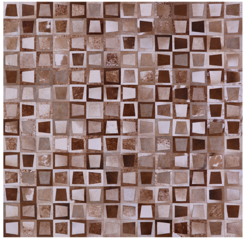 Wabi-Sabi Brown & White Square Natural Cowhide Hand Stitched Patchwork Rug - 6' 10