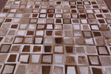 Wabi-Sabi Brown & White Square Natural Cowhide Hand Stitched Patchwork Rug - 6' 10" X 6' 10" - Golden Nile