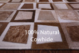 Wabi-Sabi Brown & White Square Natural Cowhide Hand Stitched Patchwork Rug - 6' 10" X 6' 10" - Golden Nile