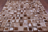 Wabi-Sabi Brown & White Square Natural Cowhide Hand Stitched Patchwork Rug - 6' 10" X 6' 10" - Golden Nile