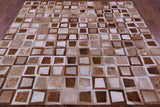 Wabi-Sabi Brown & White Square Natural Cowhide Hand Stitched Patchwork Rug - 6' 10" X 6' 10" - Golden Nile