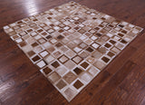 Wabi-Sabi Brown & White Square Natural Cowhide Hand Stitched Patchwork Rug - 6' 10" X 6' 10" - Golden Nile