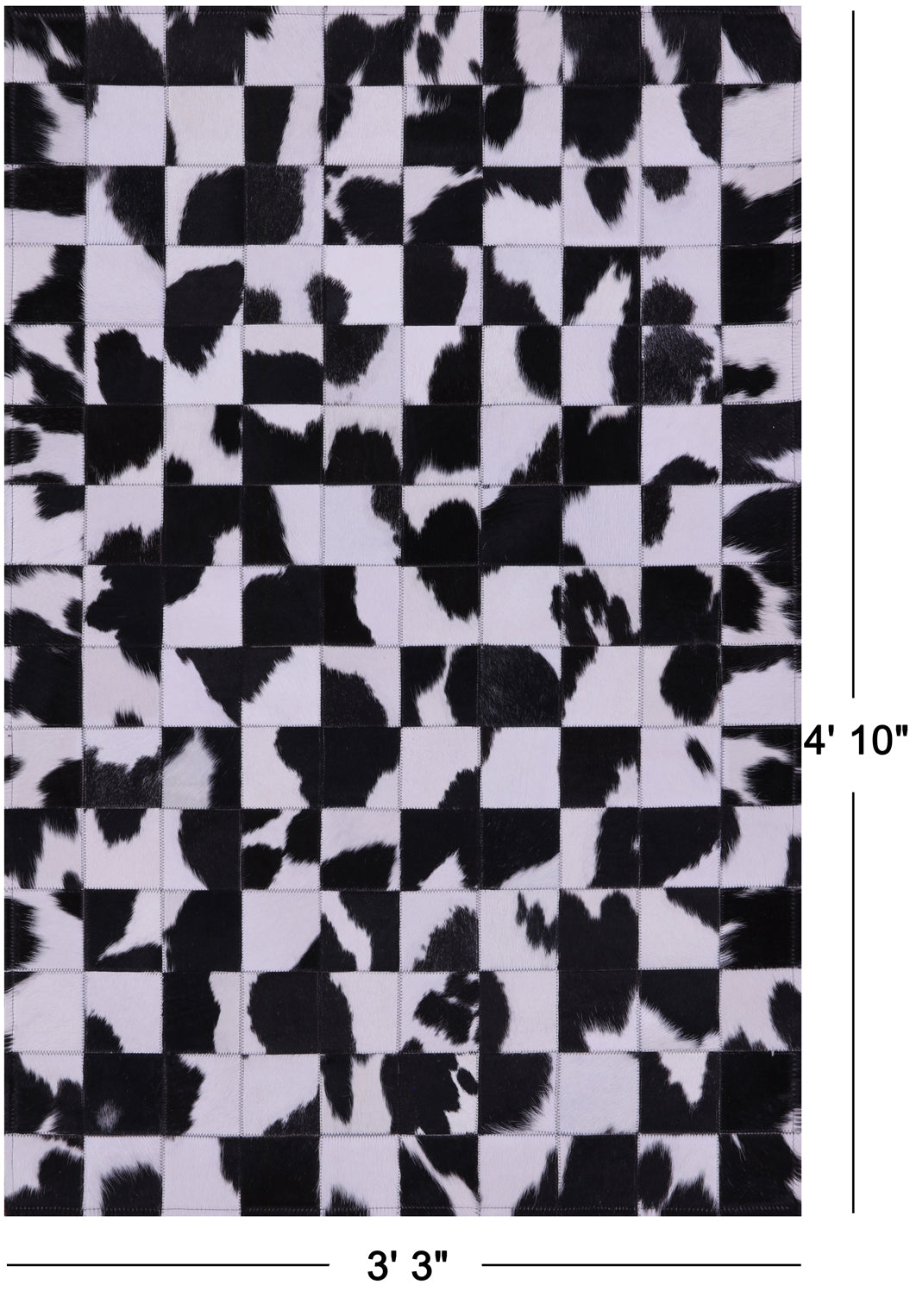 Black & White Natural Cowhide Hand Stitched Patchwork Rug - 3' 3" X 4' 10" - Golden Nile