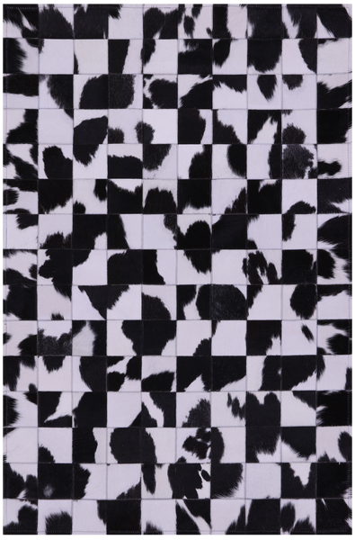 Black & White Natural Cowhide Hand Stitched Patchwork Rug - 3' 3" X 4' 10" - Golden Nile