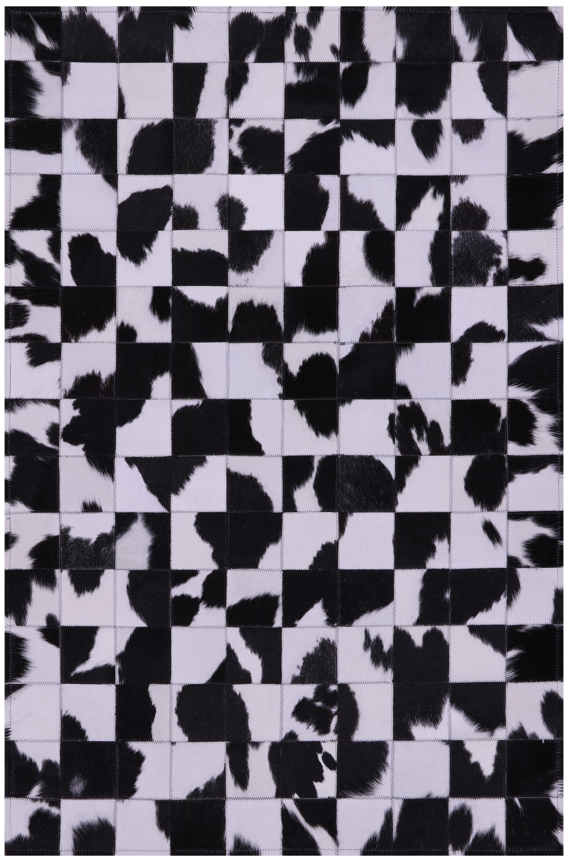 Black & White Natural Cowhide Hand Stitched Patchwork Rug - 3' 3" X 4' 10" - Golden Nile