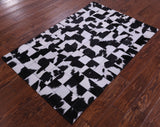 Black & White Natural Cowhide Hand Stitched Patchwork Rug - 3' 3" X 4' 10" - Golden Nile