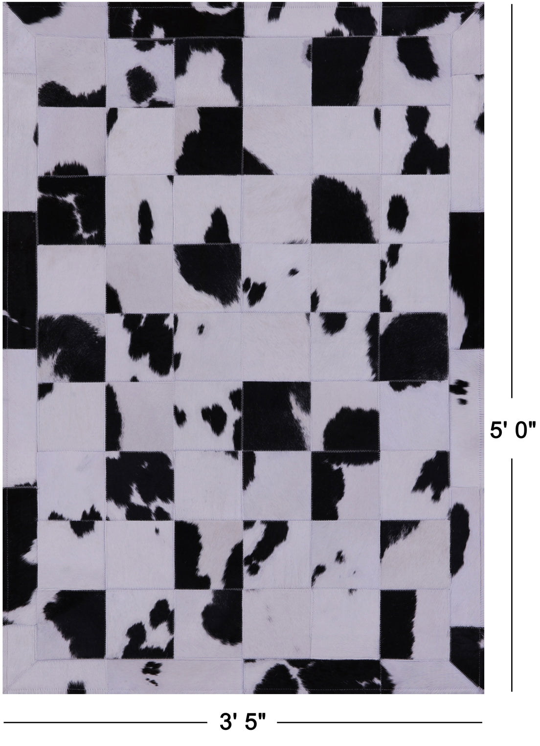 Black & White Natural Cowhide Hand Stitched Patchwork Rug - 3' 5" X 5' 0" - Golden Nile