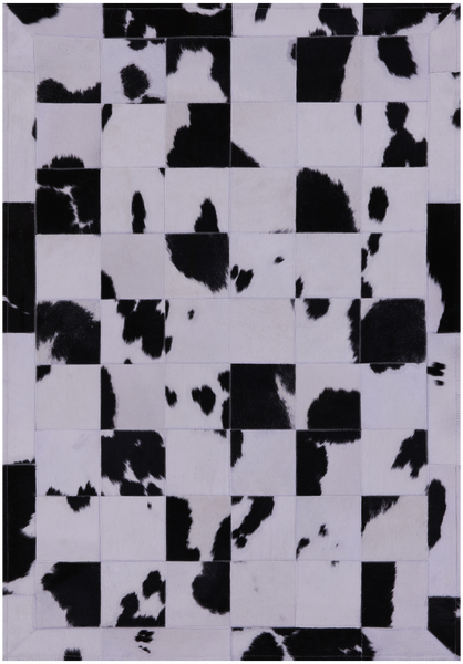 Black & White Natural Cowhide Hand Stitched Patchwork Rug - 3' 5" X 5' 0" - Golden Nile