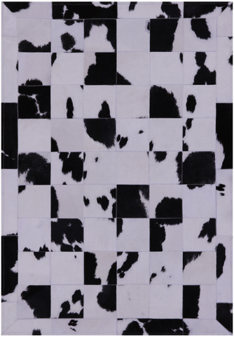 Black & White Natural Cowhide Hand Stitched Patchwork Rug - 3' 5
