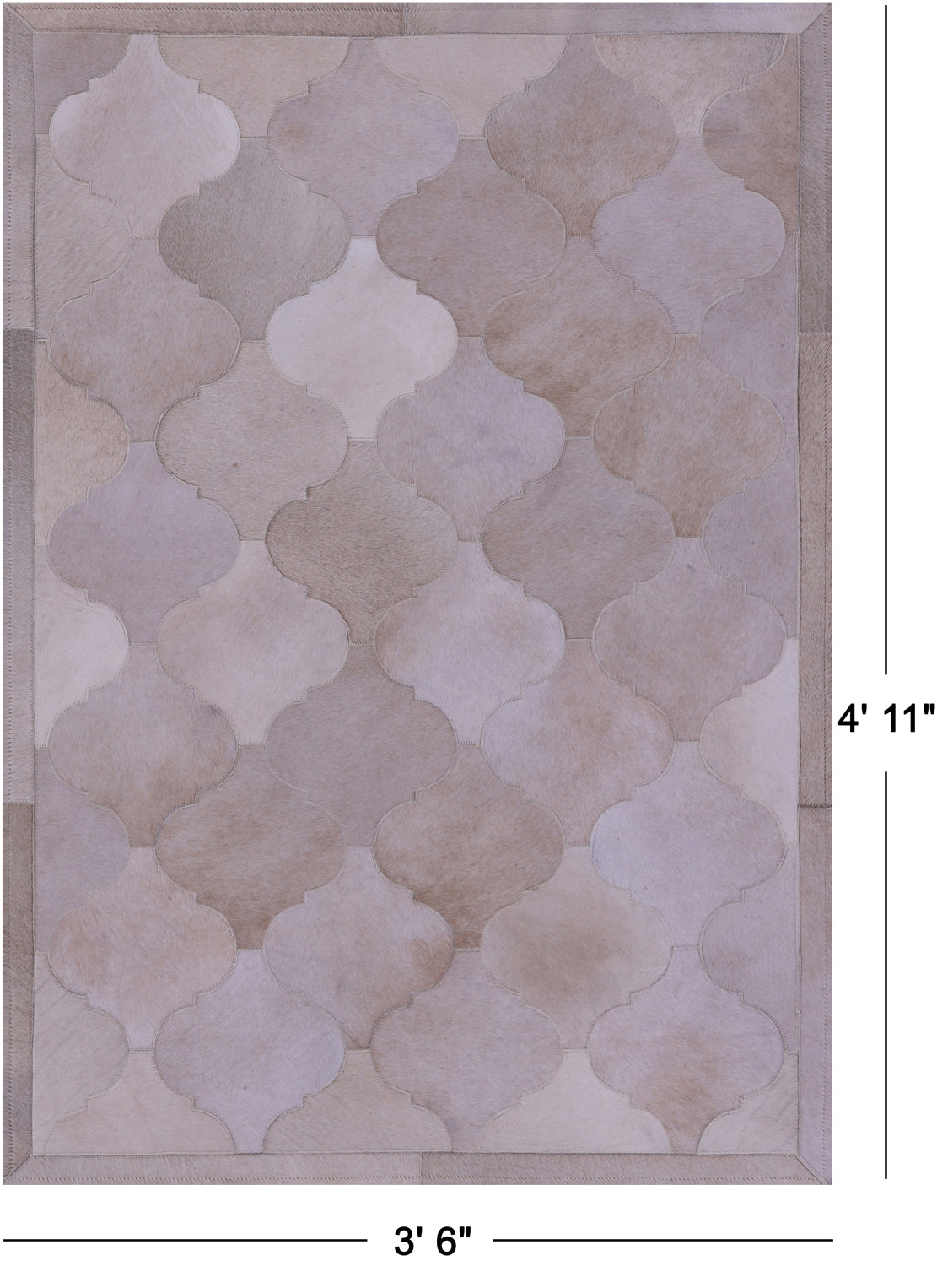 Champagne Natural Cowhide Hand Stitched Patchwork Rug - 3' 6" X 4' 11" - Golden Nile