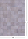White Natural Cowhide Hand Stitched Patchwork Rug - 3' 4" X 4' 9" - Golden Nile