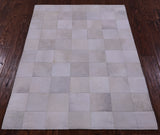 White Natural Cowhide Hand Stitched Patchwork Rug - 3' 4" X 4' 9" - Golden Nile