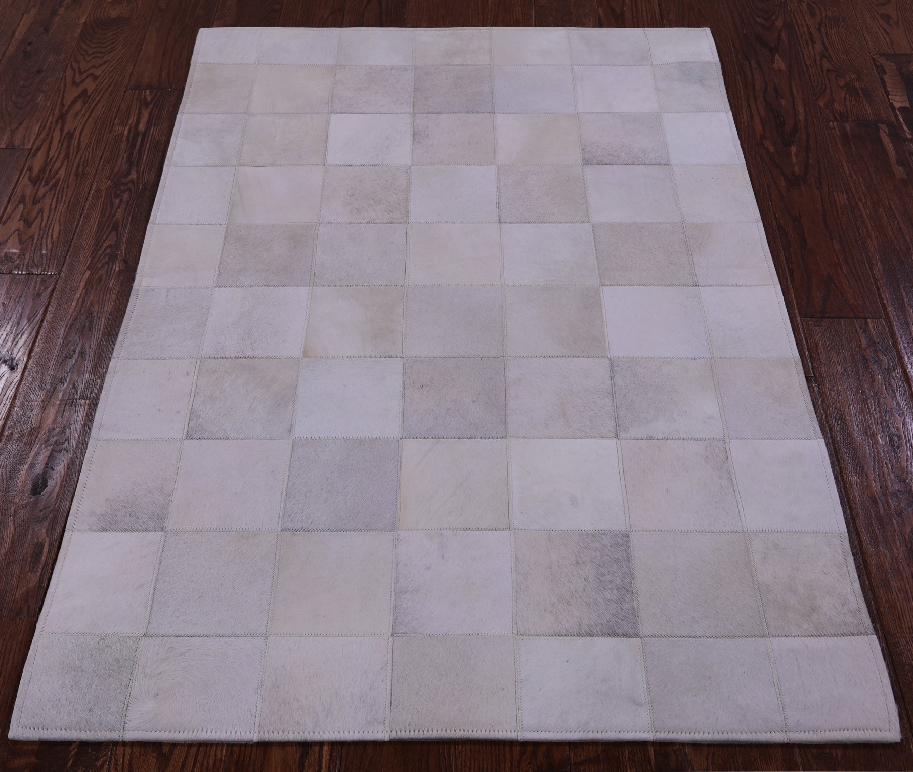 White Natural Cowhide Hand Stitched Patchwork Rug - 3' 4" X 4' 9" - Golden Nile