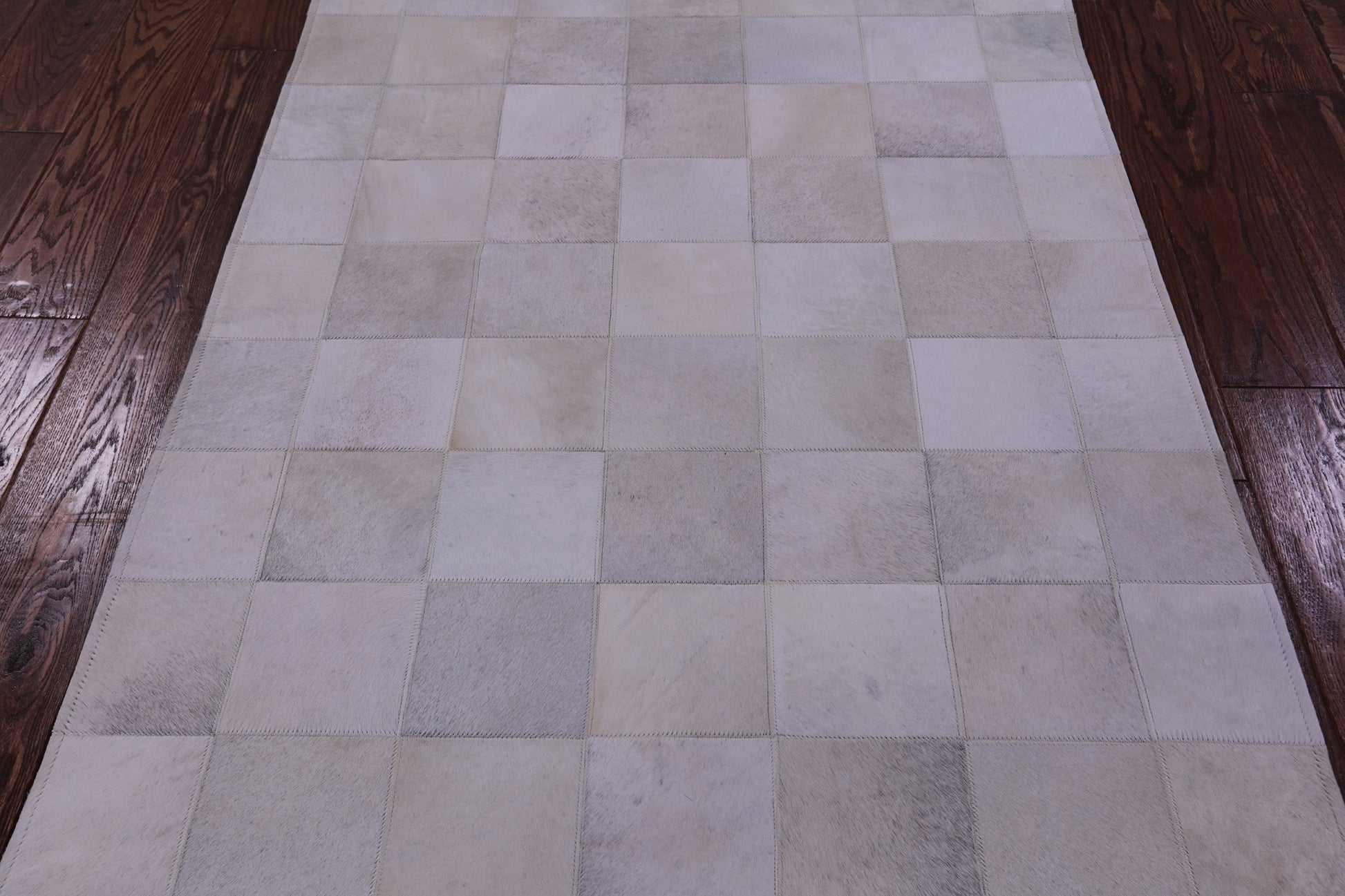 White Natural Cowhide Hand Stitched Patchwork Rug - 3' 4" X 4' 9" - Golden Nile