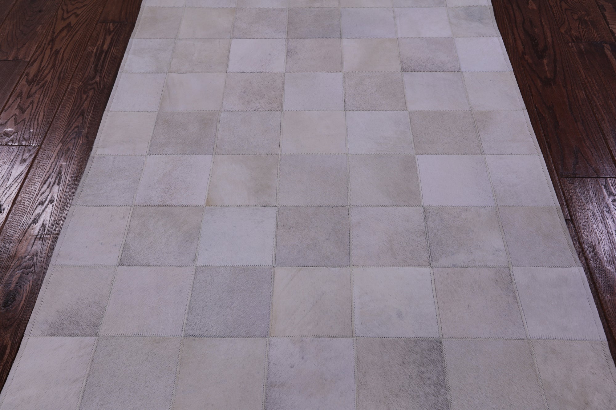 White Natural Cowhide Hand Stitched Patchwork Rug - 3' 4" X 4' 9" - Golden Nile