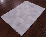 White Natural Cowhide Hand Stitched Patchwork Rug - 3' 4" X 4' 9" - Golden Nile