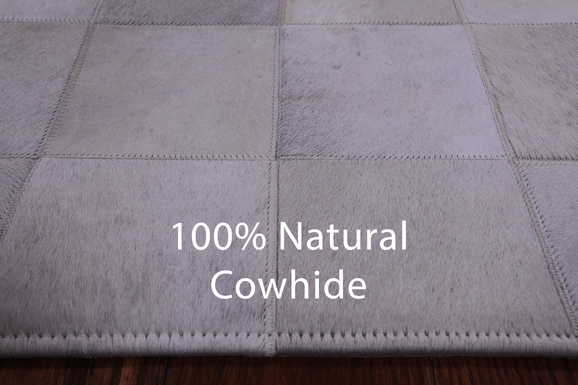 White Natural Cowhide Hand Stitched Patchwork Rug - 3' 4" X 4' 9" - Golden Nile