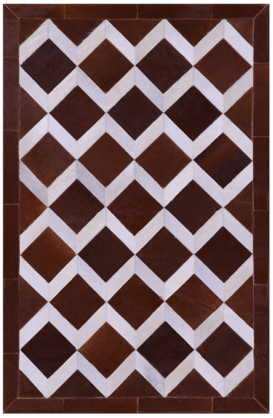Brown & White Natural Cowhide Hand Stitched Patchwork Rug - 3' 3" X 5' 0" - Golden Nile