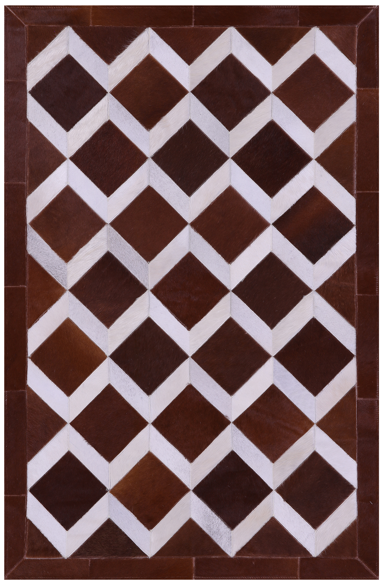 Brown & White Natural Cowhide Hand Stitched Patchwork Rug - 3' 3" X 5' 0" - Golden Nile