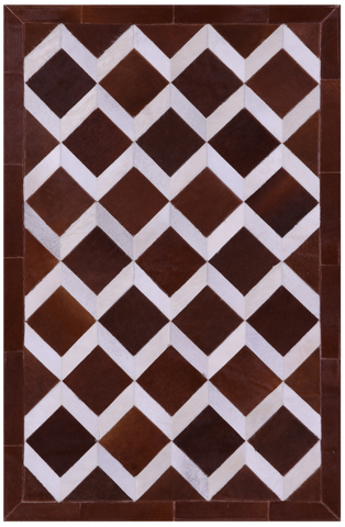 Brown & White Natural Cowhide Hand Stitched Patchwork Rug - 3' 3