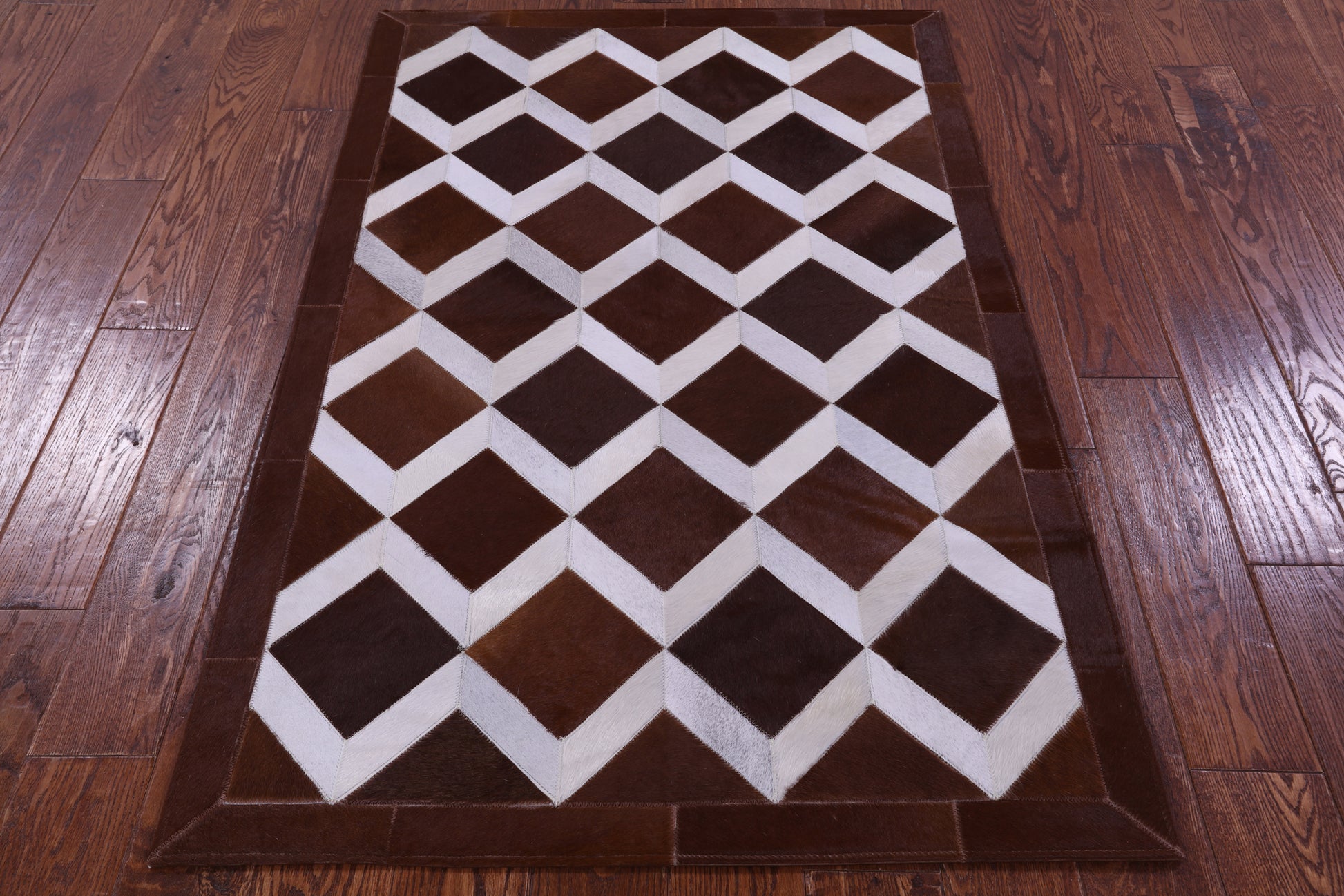 Brown & White Natural Cowhide Hand Stitched Patchwork Rug - 3' 3" X 5' 0" - Golden Nile