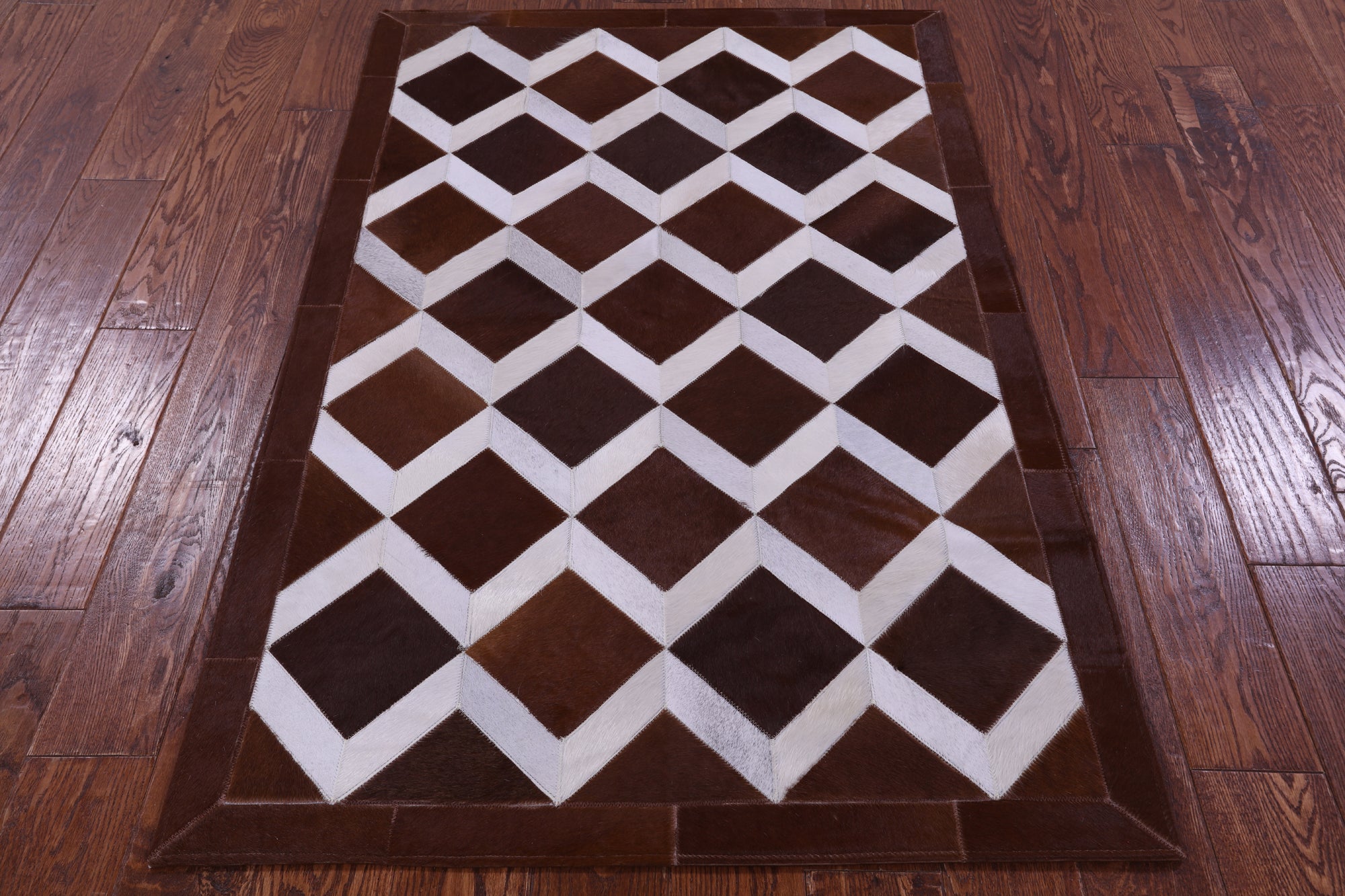 Brown & White Natural Cowhide Hand Stitched Patchwork Rug - 3' 3" X 5' 0" - Golden Nile