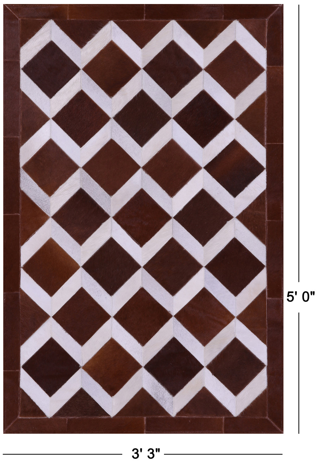 Brown & White Natural Cowhide Hand Stitched Patchwork Rug - 3' 3" X 5' 0" - Golden Nile