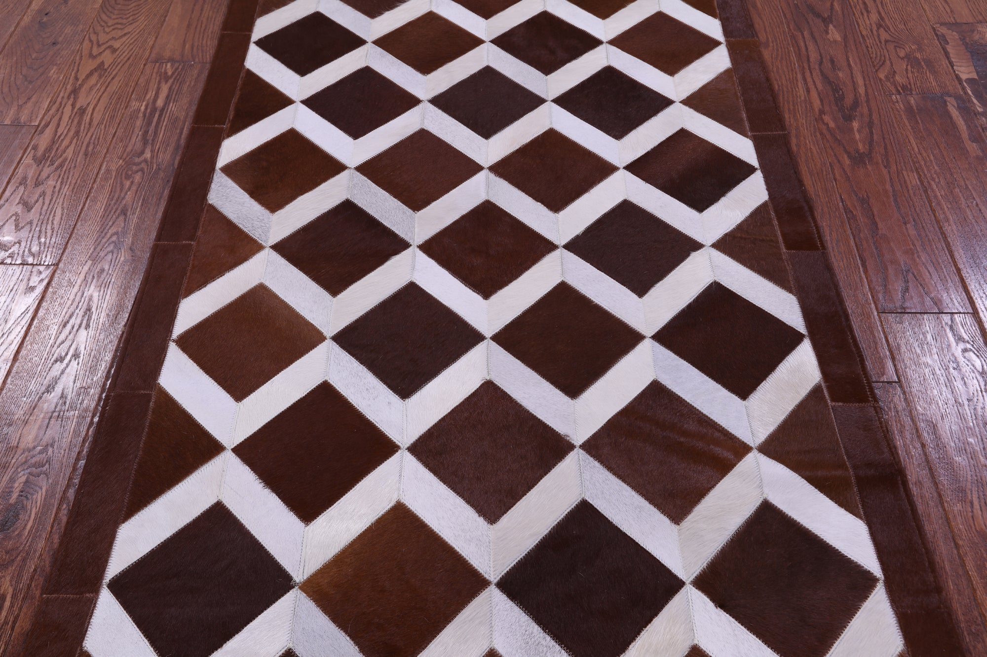 Brown & White Natural Cowhide Hand Stitched Patchwork Rug - 3' 3" X 5' 0" - Golden Nile