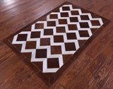 Brown & White Natural Cowhide Hand Stitched Patchwork Rug - 3' 3" X 5' 0"