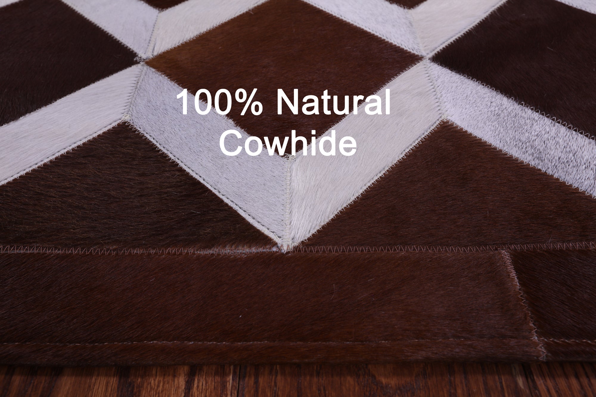 Brown & White Natural Cowhide Hand Stitched Patchwork Rug - 3' 3" X 5' 0" - Golden Nile