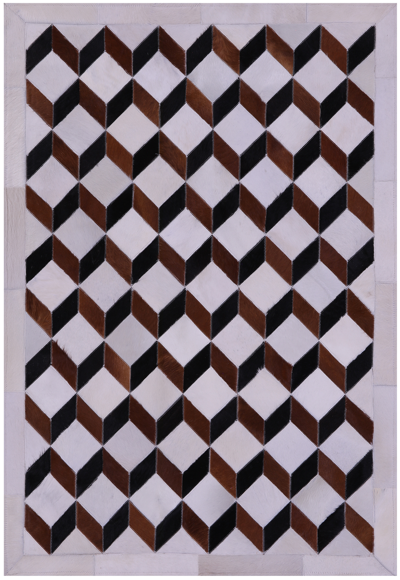 Brown & White Natural Black Cowhide Hand Stitched Patchwork Rug - 3' 5" X 5' 0" - Golden Nile