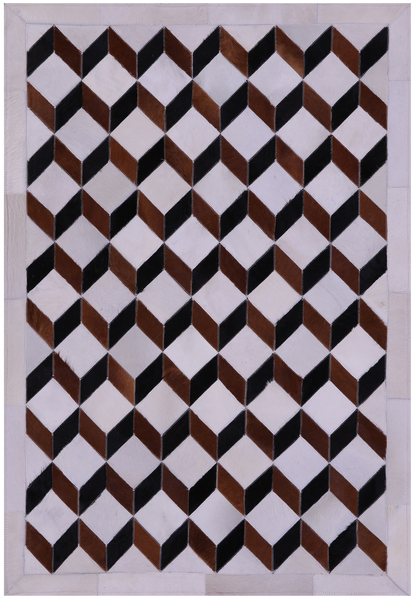 Brown & White Natural Black Cowhide Hand Stitched Patchwork Rug - 3' 5" X 5' 0"