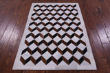 Brown & White Natural Black Cowhide Hand Stitched Patchwork Rug - 3' 5" X 5' 0"
